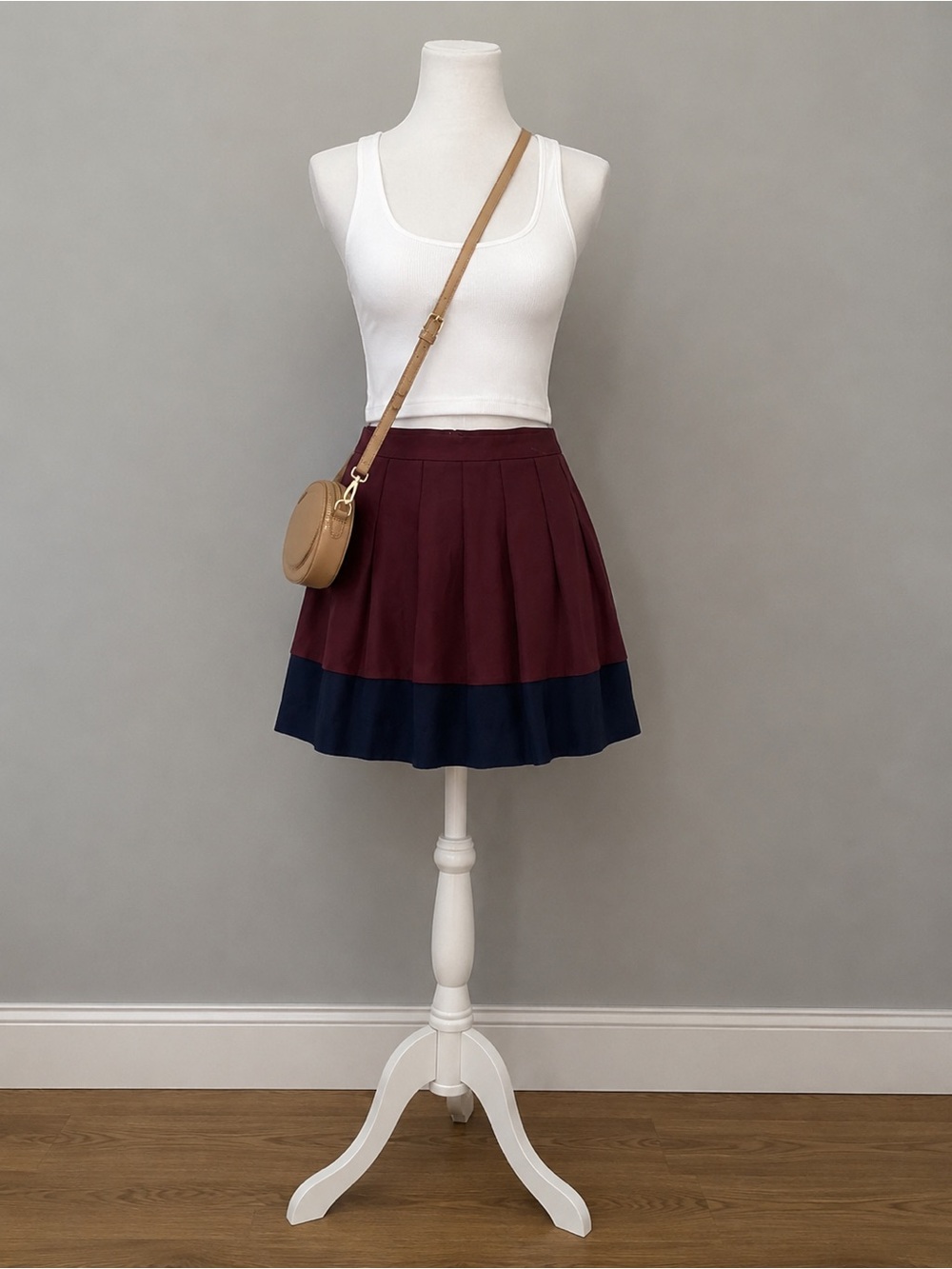 J Crew Color Block Maroon Blue Navy Burgundy Pleated Skirt Preppy Colorblock 8